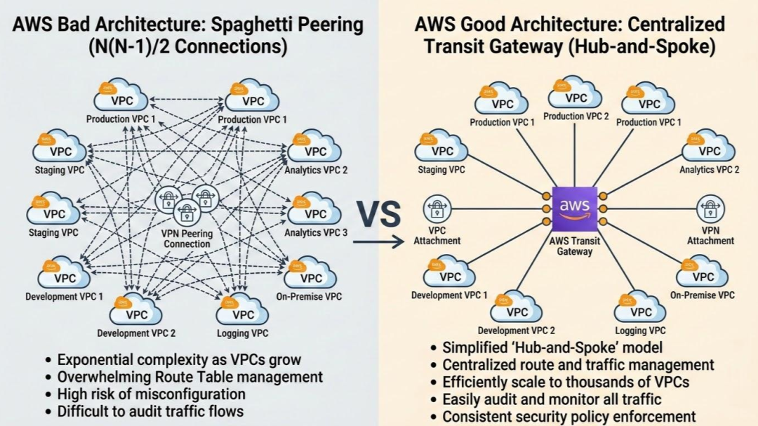 VPC peering vs Transit Gateway
