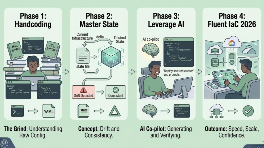 An illustration of multi-phase approach to learning IaC with AI